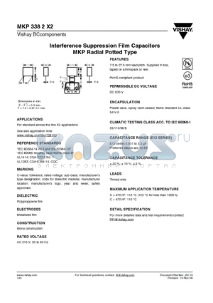 MKP3382X2_08 datasheet - Interference Suppression Film Capacitors MKP Radial Potted Type