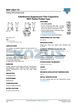 MKP33860562 datasheet - Interference Suppression Film Capacitors MKP Radial Potted Type