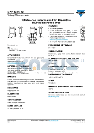 MKP33860272 datasheet - Interference Suppression Film Capacitors MKP Radial Potted Type