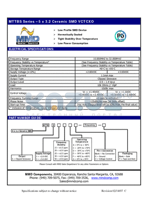 MTTBS215F datasheet - 5 x 3.2 Ceramic SMD VCTCXO