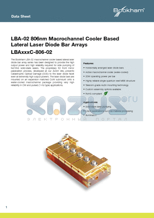 LBA060C datasheet - Macrochannel Cooler Based Lateral Laser Diode Bar Arrays