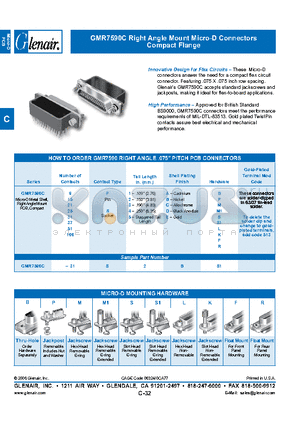 GMR7590C-15P2BB datasheet - Right Angle Mount Micro-D Connectors Compact Flange