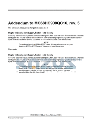 MC68HC908QC8 datasheet - Addendum to MC68HC908QC16, rev. 5