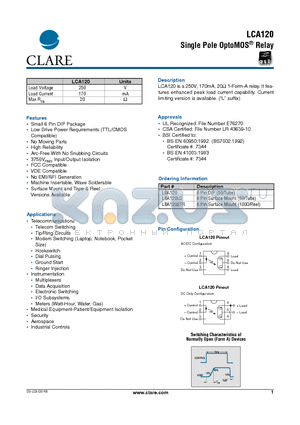 LBA120STR datasheet - Single Pole OptoMOS Relay