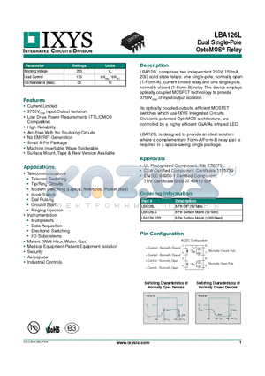 LBA126L datasheet - Dual Single-Pole OptoMOS Relay