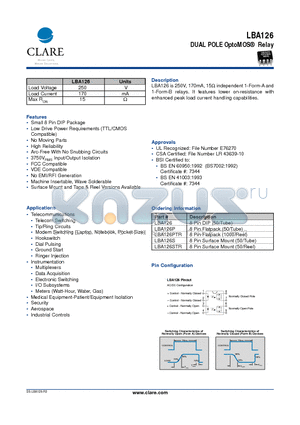 LBA126P datasheet - DUAL POLE OptoMOS Relay