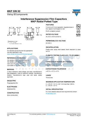 MKP339X2_09 datasheet - Interference Suppression Film Capacitors MKP Radial Potted Type