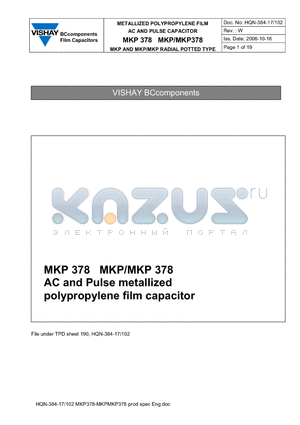 MKP378 datasheet - AC and Pulse metallized polypropylene film capacitor