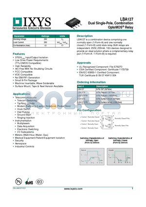 LBA127 datasheet - Dual Single-Pole, Combination OptoMOS Relay