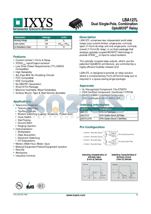 LBA127LS datasheet - Dual Single-Pole, Combination OptoMOS Relay