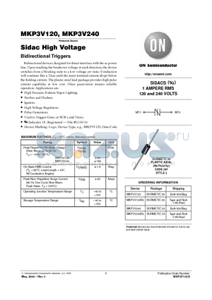 MKP3V120 datasheet - Sidac High Voltage Bidirectional Triggers