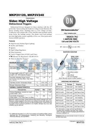 MKP3V240RLG datasheet - Sidac High Voltage Bidirectional Triggers 1 AMPERE RMS 120 and 240 VOLTS