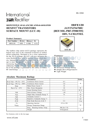 JANTX2N6788U datasheet - HEXFET TRANSISTORS SURFACE MOUNT (LCC-18)