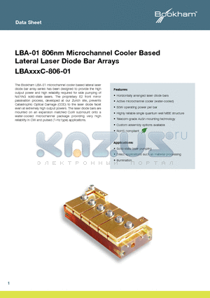 LBA300C-806-01 datasheet - Microchannel Cooler Based Lateral Laser Diode Bar Arrays