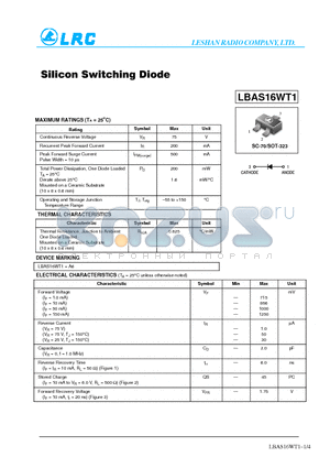 LBAS16WT1 datasheet - Silicon Switching Diode