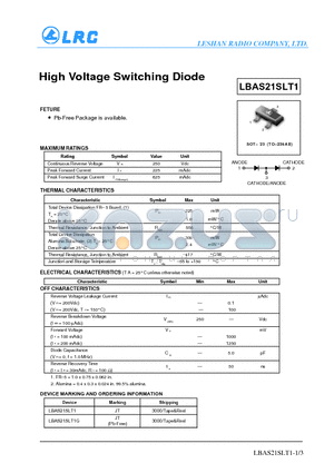 LBAS21SLT1 datasheet - High Voltage Switching Diode