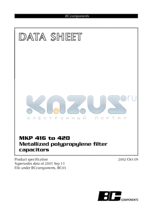 MKP420 datasheet - Metallized polypropylene filter capacitors