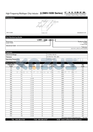 LSMH-1608-15NM-B datasheet - High Frequency Multilayer Chip Inductor