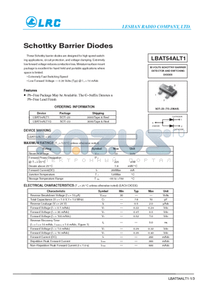 LBAT54ALT1 datasheet - Schottky Barrier Diodes