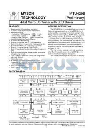 MTU429B datasheet - 4-Bit Micro-Controller with LCD Dr