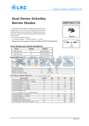 LBAT54CLT3G datasheet - Dual Series Schottky Barrier Diodes Extremely Fast Switching Speed