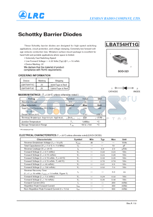 LBAT54HT1G datasheet - Schottky Barrier Diodes Device Marking: JV