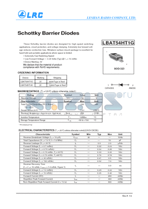 LBAT54HT3G datasheet - Schottky Barrier Diodes Device Marking: JV