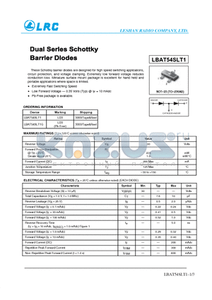 LBAT54SLT1 datasheet - Dual Serles Schottky Barrler Dlodes