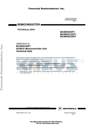 MC68HCL05P1DW datasheet - HCMOS Microcontroller Unit