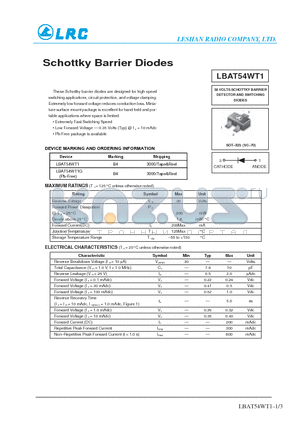 LBAT54WT1G datasheet - Schottky Barrier Diodes
