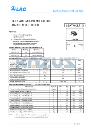 LBAT750LT1G datasheet - SURFACE MOUNT SCHOTTKY BARRIER RECTIFIER