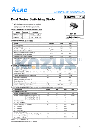 LBAV99LT3G datasheet - Dual Series Switching Diode