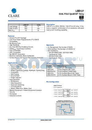 LBB127 datasheet - DUAL POLE OptoMOS Relay