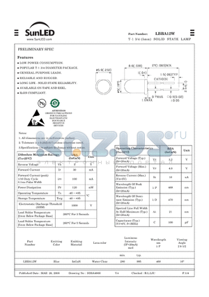 LBBA12W datasheet - T-1 3/4 (5mm) SOLID STATE LAMP