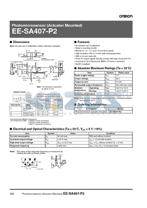 EE-SA407-P2 datasheet - Photomicrosensor (Actuator Mounted)