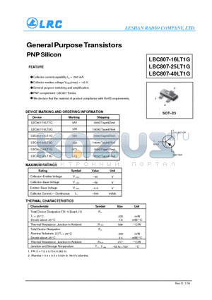 LBC807-16LT1G_11 datasheet - General Purpose Transistors PNP Silicon