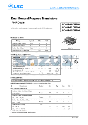 LBC807-16DMT1G datasheet - Dual General Purpose Transistors PNP Duals