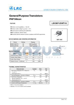 LBC807-25WT1G datasheet - General Purpose Transistors PNP Silicon