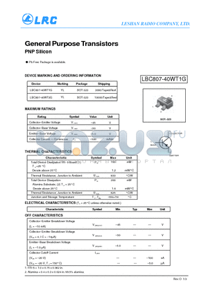 LBC807-40WT3G datasheet - General Purpose Transistors PNP Silicon