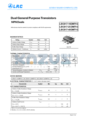 LBC817-25DMT1G datasheet - Dual General Purpose Transistors NPN Duals