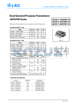 LBC817-25DPMT1G datasheet - Dual General Purpose Transistors NPN/PNP Duals