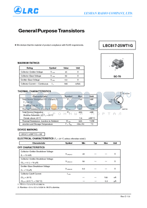LBC817-25WT1G datasheet - General Purpose Transistors RoHS requirements.