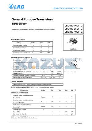 LBC817-16LT3G datasheet - General Purpose Transistors NPN Silicon