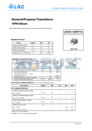 LBC817-40WT3G datasheet - General Purpose Transistors NPN Silicon