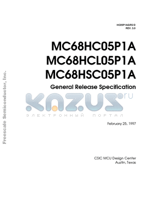 MC68HSC05P1ADW datasheet - General Release Specification