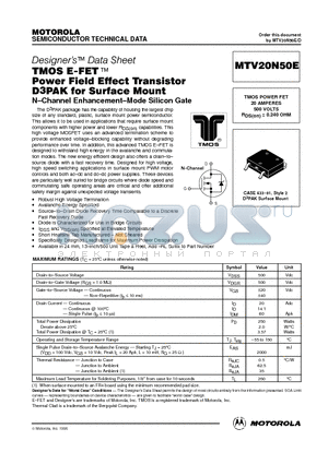 MTV20N50E datasheet - TMOS POWER FET 20 AMPERES 500 VOLTS RDS(on) = 0.240 OHM