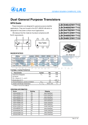 LBC847BDW1T3G datasheet - Dual General Purpose Transistors NPN Duals