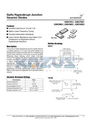 GMV9821-000 datasheet - GaAs Hyperabrupt Junction Varactor Diodes