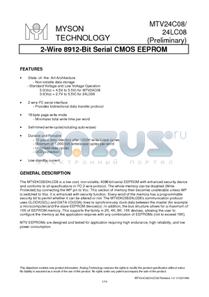 MTV24LC08 datasheet - 2-Wire 8912-Bit Serial CMOS EEPROM