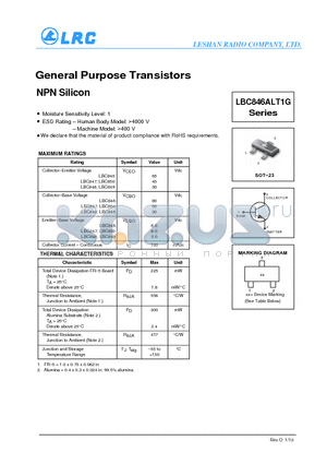 LBC848ALT3G datasheet - General Purpose Transistors NPN Silicon